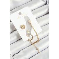 Pirinç Halka Figürlü Zirkon Taşlı Gold Renk 3'lü Kıkırdak Kadın Küpe Set