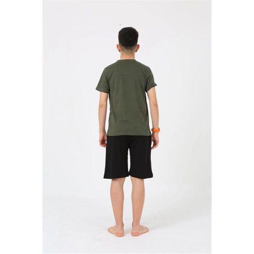 Erkek Genç Garson Boy Kısa Kol Haki Penye Şortlu Pijama Takımı