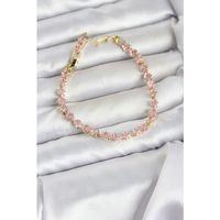 Pembe Kare Zirkon Taşlı Gold Renk Pirinç Su Yolu Kadın Bileklik