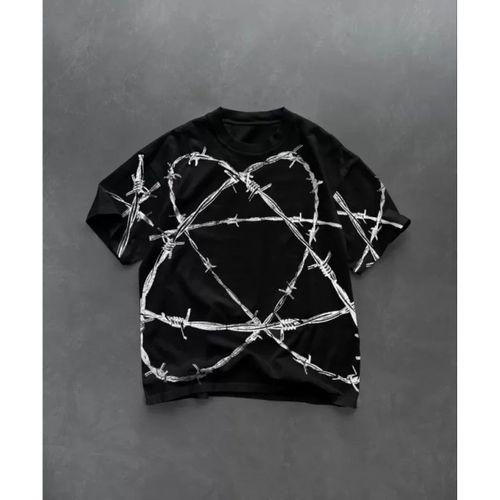 Pilelistore Unisex Bisiklet Yaka Baskılı Oversize T-Shirt - Siyah