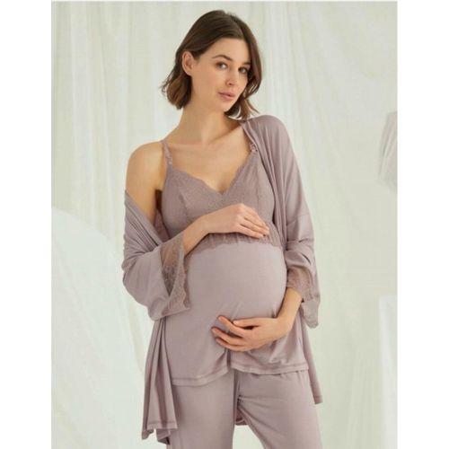 BirolGaye 1767 Pudra Modal Penye Hamile Lohusa 3 Lü Pijama Sabahlık Tk