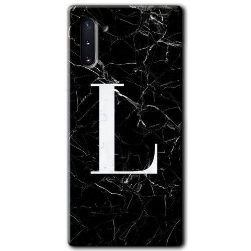 Potkal Hediye Fabrikası Samsung Galaxy Note 10 Kılıf HD Desen Baskılı Arka Kapak - Siyah Mermer Desenli L Harfi