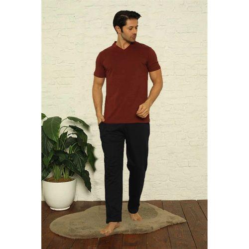 Erkek Bordo V Yaka 3'lü Pijama Takım