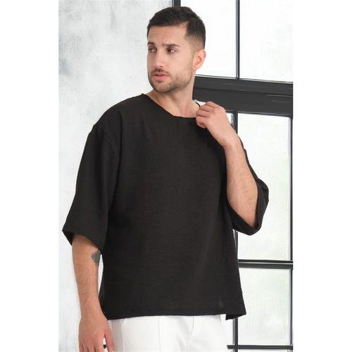 Bisiklet Yaka Fakir Kol Oversize Kısa Kol T-shirt - Siyah