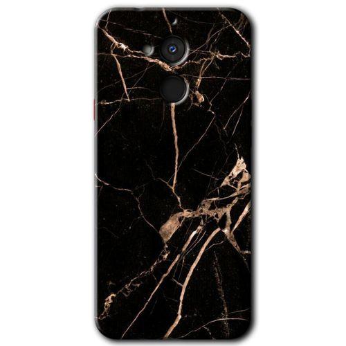 General Mobile GM 8 Kılıf HD Desen Baskılı Arka Kapak + Temperli Cam - Siyah Gold Mermer
