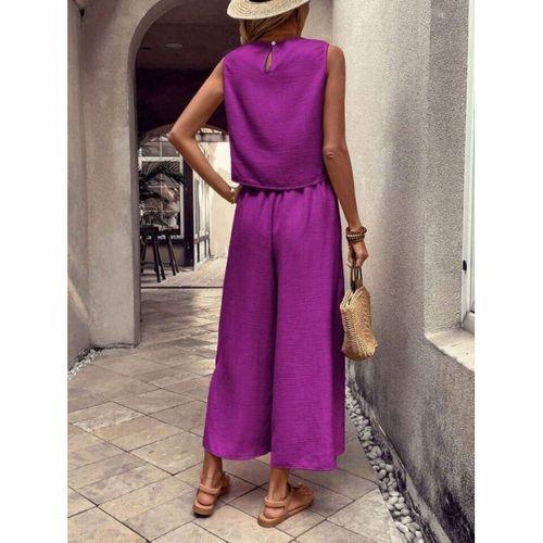 Kadın Geniş Paça Pantolon Ve Bluzlu Aerobin Kumaş Ikili Takım