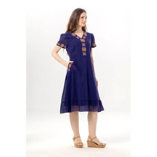 Kısa Kol Feyza V Yaka Çift Cepli Bağlamalı Yazlık Kısa Vual Elbise Mor Mor