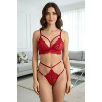 Kadın Kırmızı Çapraz Bel Detaylı Cut-out Fantezi İç Çamaşır Takımı