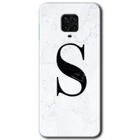 MRCİLETİSİM Xiaomi Redmi Note 9s Kılıf Kapak - Beyaz Mermer Desenli S Harfi +Hayalet Ekran Yandan Gözükmez