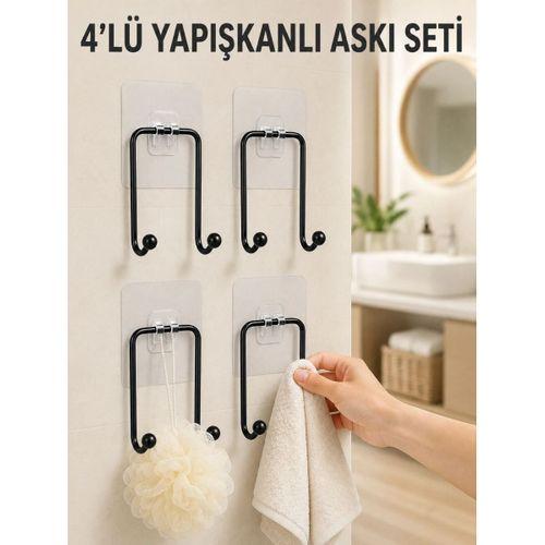 4'lü Yapışkanlı Askı Seti Mutfak Banyo Ve Ev İçin Duvar Askısı