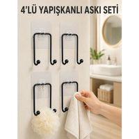 4'lü Yapışkanlı Askı Seti Mutfak Banyo Ve Ev İçin Duvar Askısı