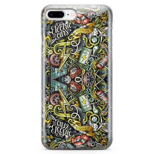 Apple iPhone 8 Plus Kılıf Elektrikli Araba Doodle Arka Kapak Koruma Desenli Full Koruyucu