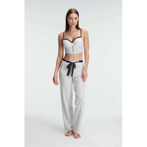 Fantezi Bralet Sütyen Pamuklu Puantiye Desenli Desteksiz Dantel Detaylı Pijama Takımı