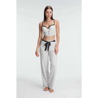 Fantezi Bralet Sütyen Pamuklu Puantiye Desenli Desteksiz Dantel Detaylı Pijama Takımı