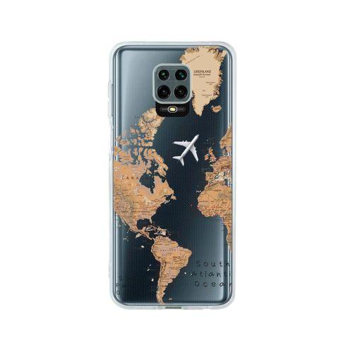 Redmi Note 9 Pro Dünya Harita Desenli Premium Şeffaf Silikon Kılıf