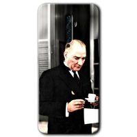 MRCİLETİSİM Oppo Reno 2z Kılıf Baskılı Kapak - Atatürk Türk Kahvesi + 5D Tam Kaplayan Cam