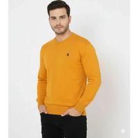 Erkek Bisiklet Yaka Nakış Işlemeli Triko Kazak Yumuşak Dokulu Pamuklu Ince Dokuma, Uzun Kollu Rahat Regular Kalıp - Turuncu