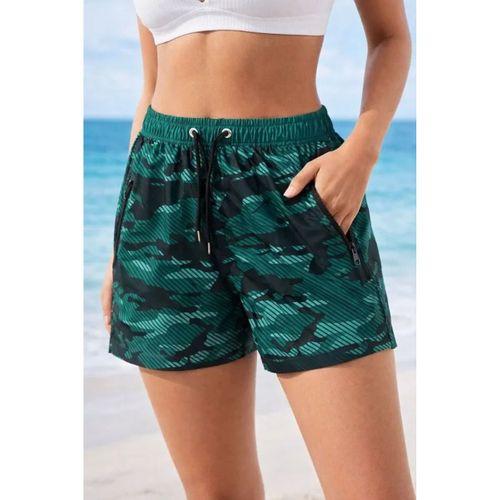 Deniz Şortu Fermuarlı Cepli File Astarlı Hızlı Kuruyan Premium - Su Yeşili