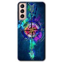 MRCİLETİSİM Samsung Galaxy S21 Kılıf HD Desen Baskılı Arka Kapak + Temperli Cam - Gizemli Pusula