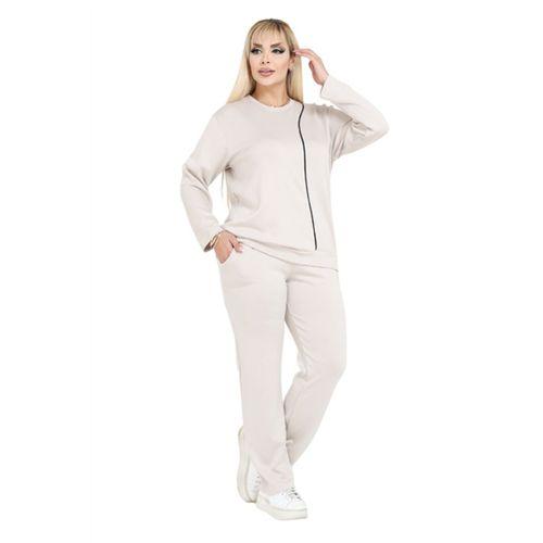 Melsay Butik Büyük Beden Ekru Lacivert Çizgi Detay Modal Kadın Eşofman Takımı