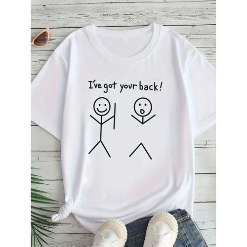 Baskılı Oversize Bisiklet Yaka T-shirt - Beyaz