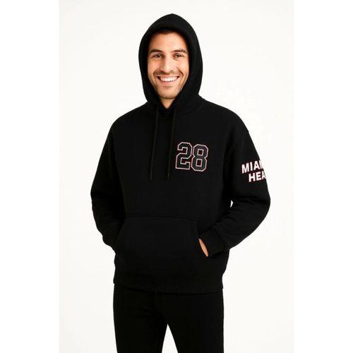 Üç İplik Kapüşonlu Ön Ve Arka Baskılı SweatShirt Hoodie - Siyah