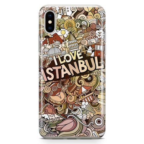 Apple iPhone X Kılıf İstanbul Doodle Arka Kapak Koruma Desenli Full Koruyucu