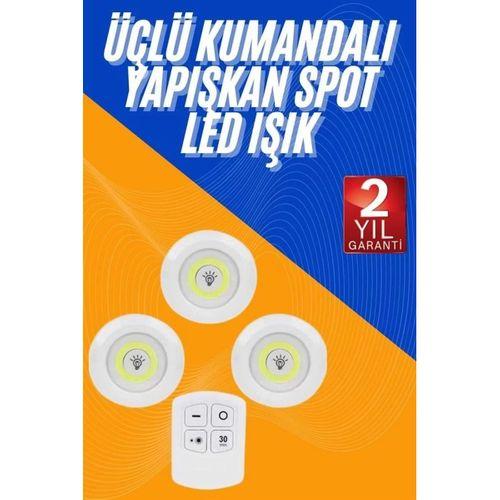 Dolap Işığı Mutfak Rafı Işığı Uzaktan Kumandalı 3 Lü Spot Led Lamba