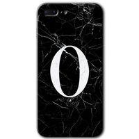 Potkal Hediye Fabrikası iPhone 8 Plus HD Baskılı Kılıf + 9D Tam Ekran Koruyucu - Siyah Mermer Desenli O Harfi