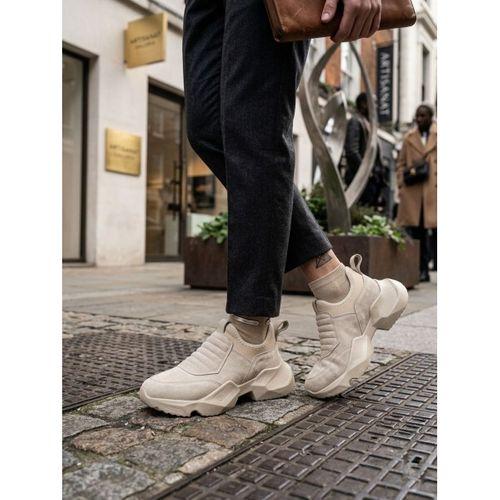 BA0402 Bağcıksız Rahat Yüksek Taban Krem Süet Erkek Spor Ayakkabı