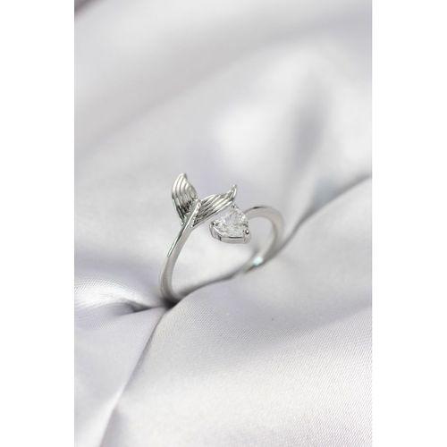 Balık Kuyruğu Model Gümüş Renk Zirkon Taşlı Kadın Yüzük