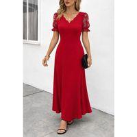 Kadın Kısa Kollu V Yakalı Uzun Janjan Elbise