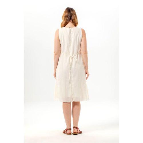 Kolsuz Begüm V Yaka Yazlık Nakışlı Otantik Vual Kısa Elbise Krem Krm