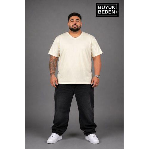 Süperlife Büyük Beden Erkek V Yaka Pamuklu Basic Tişört Lacivert 3XL-6XL SPR26BTS509