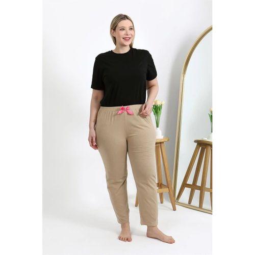 Kadın Pamuklu Büyük Beden Alt Pijama Bej