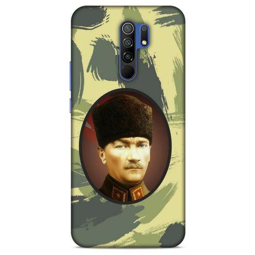 Xiaomi Redmi 9 Kılıf Atatürk (17) Tasarım Kılıf Kamuflaj Koyu Yeşil
