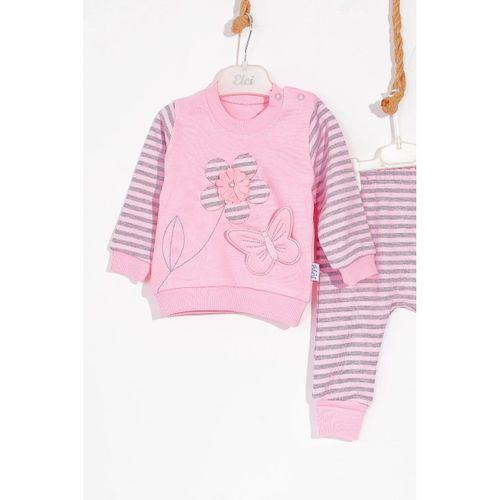 Kelebekli Çiçek Nakışlı Pamuklu 2'li Kız Bebek Takımı