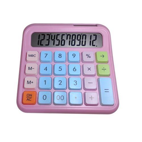 RUNZON PEMBE 12 HANE RENKLİ KARE TUŞ TAKIMI HESAP MAKİNESİ