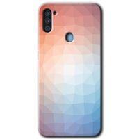 Samsung Galaxy M11 Kılıf Baskılı Kapak - Polygon Graident 3 + 5D Tam Kaplayan Cam
