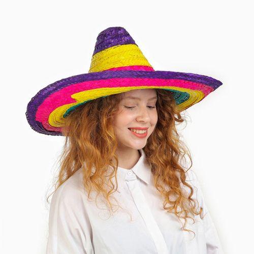 Sombrero Meksika Şapkası Renkli Örme Hasır Çocuk Boy