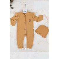 Boydan Düğmeli Şapkalı % 100 Pamuk Kız Bebek Tulumu