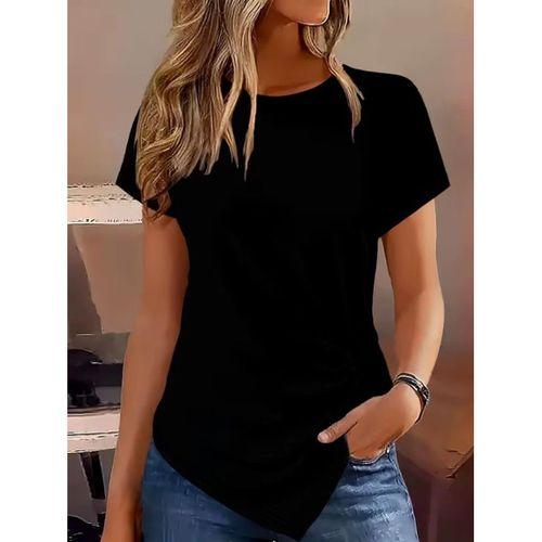 Kadın Kısa Kollu Bisiklet Yaka Asimetrik Kesim Detaylı Viskon Bluz