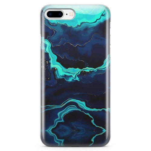 Apple iPhone 8 Plus Kılıf Yeşil Lacivert Mermer Arka Kapak Koruma Desenli Full Koruyucu