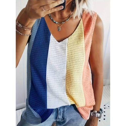 Kadın Askılı V Yakalı çok Renkli Triko Bluz