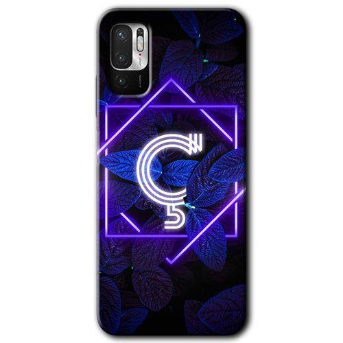 MRCİLETİSİM Poco M3 Pro Kılıf HD Desen Baskılı Arka Kapak + Temperli Cam - Dark Neon Yaprak Ç Harfi