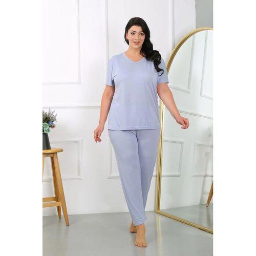 Kadın Büyük Beden Kısa Kol Penye Pijama Takımı Lila