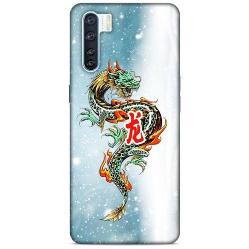 Oppo A91 Kılıf Dragons (29) Arka Koruma Kılıfı Tatoo Mavi Ejderha