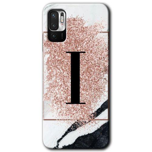 Xiaomi Redmi Note 10 5G HD Baskılı Kılıf + 9D Tam Ekran Koruyucu - Pembe Mermer Desenli I Harfi