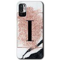 Xiaomi Redmi Note 10 5G HD Baskılı Kılıf + 9D Tam Ekran Koruyucu - Pembe Mermer Desenli I Harfi