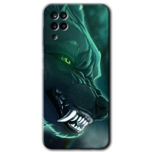 MRCİLETİSİM Samsung Galaxy M12 Kılıf HD Desen Baskılı Arka Kapak + Temperli Cam - Yeşil Kurt